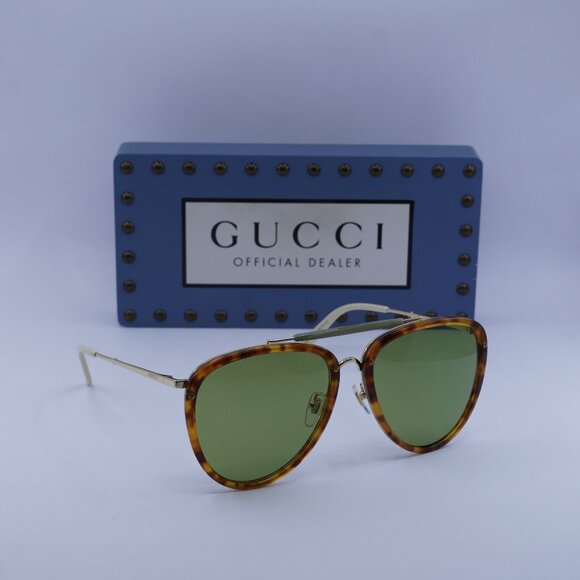 Gucci GG0672S 003 Aviator Sunglasses – Havana/Gold/Green - Picture 1 of 12